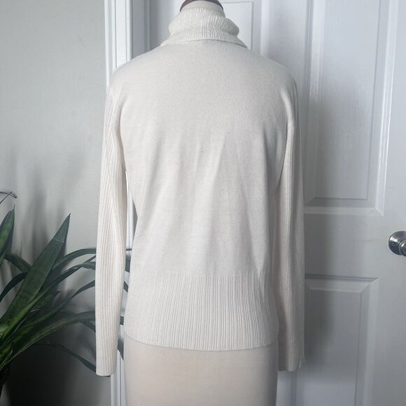Norton McNaughton Sweater Size M Snowflake White Turtleneck Fitted Sleeves - Picture 9 of 10